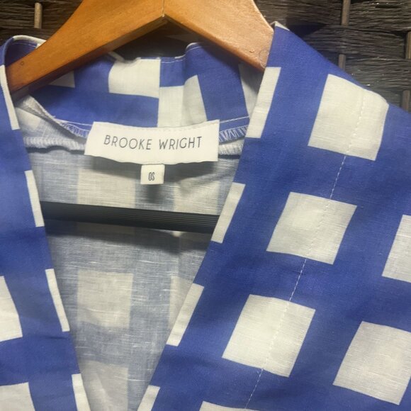 Brooke Wright Tuckernuck Blue Square Print Kimono Style Top One Size - Picture 2 of 7